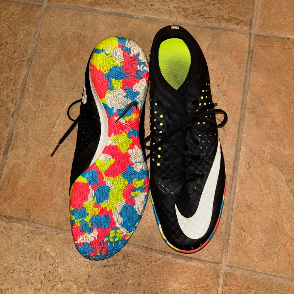 Nike Black and White Futsal Cleats with Yellow, Pink, Blue Accents